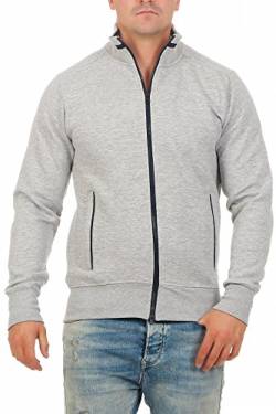 Happy Clothing Herren Sweatjacke sportlich ohne Kapuze - gestreifte Trainingsjacke - Sweatshirtjacke - Zip-Jacke Reißverschluss mit Kragen, Größe:5XL, Farbe:Grau meliert von Happy Clothing