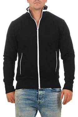 Happy Clothing Herren Sweatjacke sportlich ohne Kapuze - gestreifte Trainingsjacke - Sweatshirtjacke - Zip-Jacke Reißverschluss mit Kragen, Größe:5XL, Farbe:Schwarz von Happy Clothing