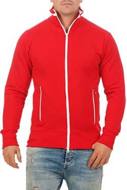 Happy Clothing Herren Sweatjacke sportlich ohne Kapuze - gestreifte Trainingsjacke - Sweatshirtjacke - Zip-Jacke Reißverschluss mit Kragen, Größe:L, Farbe:Rot von Happy Clothing