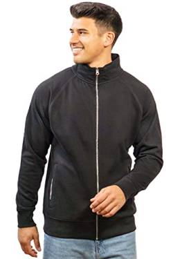 Herren Sweatjacke ohne Kapuze Zip-Jacke Reißverschluss mit Kragen, Größe:S, Farbe:Schwarz von Happy Clothing