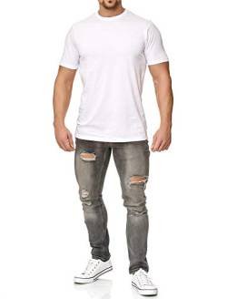 Herren T-Shirt mit guter Passform, Rundhals Tshirt auch in Große Größen, Größe:M, Farbe:Weiß von Happy Clothing