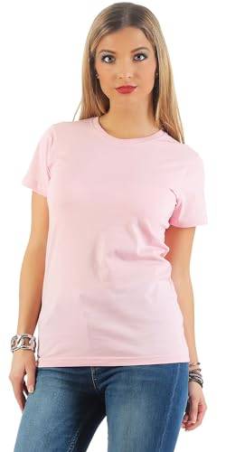 Mivaro Basic Shirt für Damen, einfarbiges T-Shirt, Rundhalsausschnitt, viele Farben, Größe:S, Farbe:Rosa von Happy Clothing