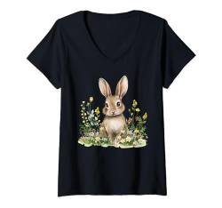 Damen Kaninchen, Hasenohren, Osterhasen Kostüm, Osterdeko, Ostern T-Shirt mit V-Ausschnitt von Happy Easter Bunny Tshirt Frühling, Hasen Zubehör