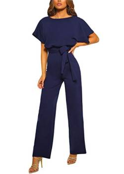 Happy Sailed Damen Langarm O-Ausschnitt Elegant Lang Jumpsuit Overall Hosenanzug Playsuit Romper,Blau,M von Happy Sailed