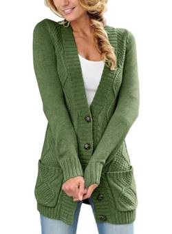 Happy Sailed Damen Langarm Strickjacke Cardigan Strickcardigan mit Knopf ,Grün,M von Happy Sailed