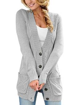 Happy Sailed Damen Langarm Strickjacke Cardigan Strickcardigan mit Knopf S-XXL, Grau, X-Large (EU48-50) von Happy Sailed