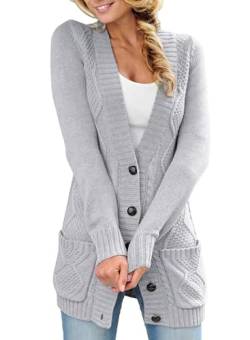 Happy Sailed Damen Langarm Strickjacke Cardigan Strickcardigan mit Knopf S-XXL, Grau, XX-Large (EU52-54) von Happy Sailed