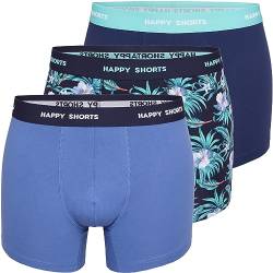 Happy Shorts 3er Pack Boxershorts Pants Boxer Fun Marine blau Hawaii, Farbe:Design 01, Grösse:XL von Happy Shorts