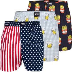 Happy Shorts 3er Pack Webboxer Herren Boxer Motiv Boxershorts Farbwahl, Farbe:USA - Pommes - Bier, Grösse:M von Happy Shorts