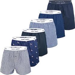 Happy Shorts Herren Boxershorts Unterhose 6er Pack Mix - Möwe-Geo - Größe XL von Happy Shorts