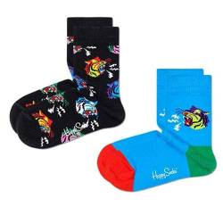 Happy Socks Unisex Baby 2-Pack Kids Tiger Socks, Black-Blue-Green, 0-12M (2er Pack) von Happy Socks