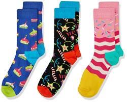 Happy Socks Unisex Baby Kids Happy Birthday Gift Box Socken, Mehrfarbig (Multicolour 101), 7-8 Jahre (Herstellergröße: 7-9y) (3er Pack) von Happy Socks