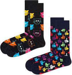 Happy Socks farbenfrohe und fröhliche Socken 2-Pack Classic Cat Socks Größe 36-40 von Happy Socks