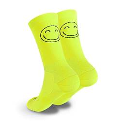 Happy Basics Sportsocken, atmungsaktiv, thermoregulierend, verstärkte Ferse und Zehen, perfekt für Laufen, Crossfit, Radfahren, Fitnessstudio, Paddel, Gelb (Amarillo Fluor), 34-37 von HappyTraining