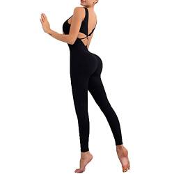 Damen Bekleidung Yoga Set, Frauen One Piece Yoga Jumpsuits Leggings Sexy Ausschnitt Zurück Bodycon Romper Butt Hub Lange Hosen Spielanzug Trainingsgymnitorie Jogginganzug Sportbekleidung für Fitness T von Happyplus1