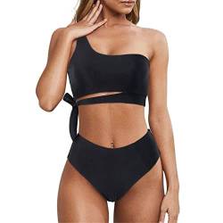 Damen Stilvolle Badebekleidung Bademode Set, Frauen Hohe Taille Bikini Set Sexy Eine Schulter 2 Stück Badeanzug Bandage Krawatte Badebekleidung Gepolsterte Wirefree Top + Boden Badeanzug Reizvolle Bad von Happyplus1