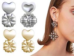 2 Paar verstellbare magische Ohrringheber, hypoallergene Ohrring-Verschlüsse, Liebesherz, Ohrstecker für hängende Ohren (Gold + Silber) von Happyupcity