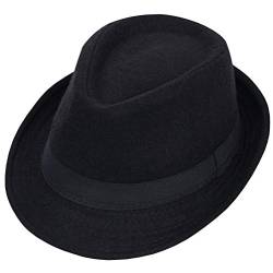 Happyupcity Schwarze Herren Manhattan Strukturierte Gangster Trilby Fedora Hut Jazz Cap Floppy Panama Hut Gentlemans Flat Hat, Schwarz, 60 von Happyupcity