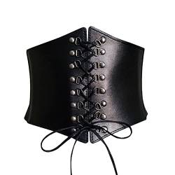 Happyupcity Schwarzer Punk-Stil Damen Korsett Gürtel Nieten Schnürung Taillengürtel Leder Schlankheit Körper Bund Top Unterbrust Cinch Kleid Girdle von Happyupcity