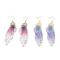 2 Paar Schmetterlingsflügel Ohrringe Lange Fee Ohrringe Schmetterling Braut Tropfen Ohrringe Tierohr Schmuck für Frauen Damen von Happyyami