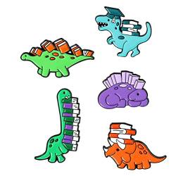 Happyyami 5Pcs Cartoon Brosche Pin Dinosaurier Dino mit Buch Abzeichen Kleidung Taschen Rucksäcke Revers Pins für Frauen Mädchen Kleidung Dekoration von Happyyami