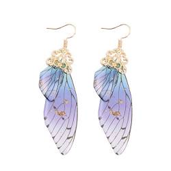 Happyyami Frauen Schmetterling Flügel Ohrringe Fee Schmetterling Ohrringe Braut Tropfen Ohrringe Phantasie Frauen Schmuck (Goldfolie Blau) von Happyyami