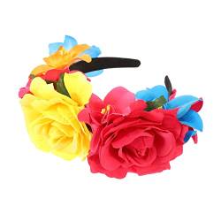 Happyyami Halloween-stirnband Mexikanische Blumen De Los Muertos Stirnband Make-up-haarspangen Blumengirlande Haarkranz Für Frauen Blumen Tiara Bohemien Polyester Fräulein Kleidung Rose von Happyyami