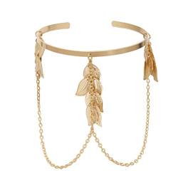 Happyyami Oberarm Manschette Kette Verstellbare Quaste Blatt Armreif Armband Armreif Armband für Dame Mädchen Frauen Party (Golden) von Happyyami