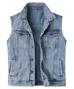 Harbrosrce Classics Herren Weste Denim Vest Ärmellose Jeansweste Cowboy Jacke Motorradweste Bikerweste für Männer Casual Freizeitweste von Harbrosrce