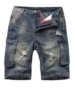 Harbrosrce Zerrissene Jeansshorts Kurze Hose Herren Denim Shorts Western Casual Jeans-Shorts Baumwolle Bermuda Sommershorts Cargo-Shorts für Männer von Harbrosrce