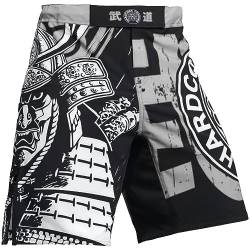 Hardcore Training Fight Shorts Viking Kurze Hose Herren Kampfshorts Männer BJJ Grappling Boxen MMA No Gi Crossfit Workouts (DE/NL/SE/PL, Alphanumerisch, L, Regular, Regular, White Grey) von Hardcore Training