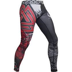 Hardcore Training Herren Compression Pants Kompressionshose Sportkleidung Grappling MMA Kampfsport BJJ Hose No Gi (DE/NL/SE/PL, Alphanumerisch, S, Regular, Regular, Grau Rot) von Hardcore Training