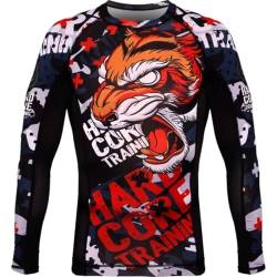 Hardcore Training Herren Manner Rashguard Kompression Lange Armel Jiu Jitsu MMA No-Gi Enge BJJ Grappling Basisschicht Kampf (M, Black/Orange/Red) von Hardcore Training