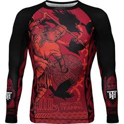 Hardcore Training Herren Manner Rashguard Kompression Lange Armel Jiu Jitsu MMA No-Gi Enge BJJ Grappling Basisschicht Kampf (M, Black/Red) von Hardcore Training