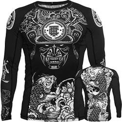 Hardcore Training Koi Schwarz Rash Guard Men's Kompressionshemd Herren Lange Ärmel Grappling Jiu Jitsu MMA Fitness Boxen No Gi (S, Schwarz) von Hardcore Training