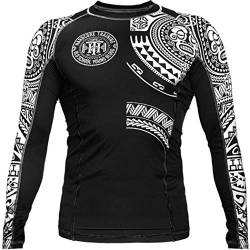 Hardcore Training TA Moko Schwarz Rash Guard Men's Kompressionshemd Herren Lange Ärmel Grappling Jiu Jitsu MMA Fitness Boxen No Gi S Size Schwarz Weiss von Hardcore Training