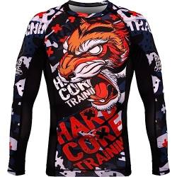 Hardcore Training Tiger Fury Rash Guard Men's Kompressionshemd Herren Lange Ärmel Grappling Jiu Jitsu MMA Fitness Boxen No Gi (XL) von Hardcore Training