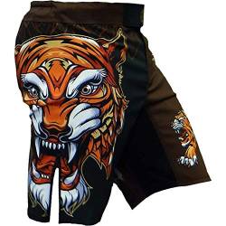 Hardcore Training Tiger Schwarz Fight Shorts Kurze Hose Herren MMA BJJ Grappling Fitness Boxen Muay Thai No Gi von Hardcore Training