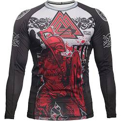 Hardcore Training Viking 2.0 Herren Manner Rashguard Kompression Lange Armel Jiu Jitsu MMA No-Gi Enge BJJ Grappling Basisschicht Kampf (M, Grey) von Hardcore Training