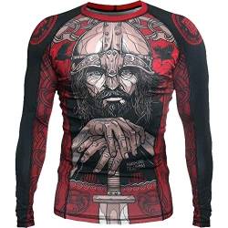 Hardcore Training Viking 3.0 Rash Guard Men's Kompressionshemd Herren Lange Ärmel Grappling Jiu Jitsu MMA Fitness Boxen No Gi S Size Schwarz Rot von Hardcore Training