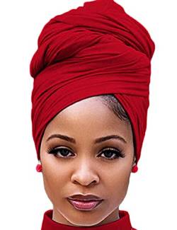 Kopftuch für afrikanische schwarze Frauen, Baumwolle, leichter Turban, Haarband, für lange Haare, weinrot von Harewom