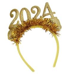 2024 Frohes Neues Jahr Stirnband Haarschmuck Kopfschmuck Foto Requisiten Glitzer Girlande Haarreifen für Partyzubehör Urlaub Abschlussball, Gelb von Harilla