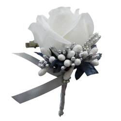 Harilla 10er Packung Romantische Blumen Brosche für Hochzeitscorsage in Creme, Weiß und Silbergrau, 10 Stk von Harilla