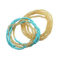 Harilla 2 Stück Taille Perlenketten Bikini Bauchkette Perlen Modische Bauchkette für den Sommer, Gold+Blau von Harilla