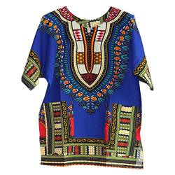 Harilla Afrikanisches Dashiki-Hemd, traditioneller Stil, Blumendruck, Bunte Stammes-, Klassische Sommerkleidung, Festival, große Hemden, Oberteile, Blau von Harilla