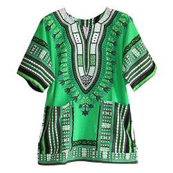Harilla Afrikanisches Dashiki-Hemd, traditioneller Stil, Blumendruck, Bunte Stammes-, Klassische Sommerkleidung, Festival, große Hemden, Oberteile, Grün von Harilla