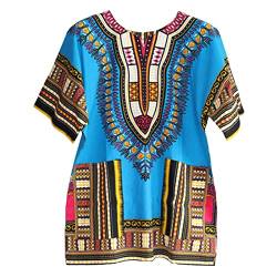 Harilla Afrikanisches Dashiki-Hemd, traditioneller Stil, Blumendruck, Bunte Stammes-, Klassische Sommerkleidung, Festival, große Hemden, Oberteile, Hellblau von Harilla