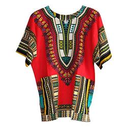 Harilla Afrikanisches Dashiki-Hemd, traditioneller Stil, Blumendruck, Bunte Stammes-, Klassische Sommerkleidung, Festival, große Hemden, Oberteile, ROT von Harilla