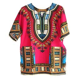 Harilla Afrikanisches Dashiki-Hemd, traditioneller Stil, Blumendruck, Bunte Stammes-, Klassische Sommerkleidung, Festival, große Hemden, Oberteile, rosarot von Harilla