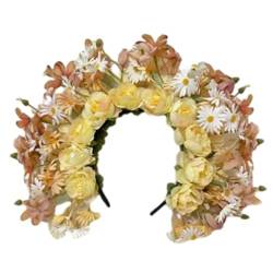 Harilla Han-chinesischer Blumenkranz-Stirnband, Damen-Cosplay-Haarband, elegantes doppelseitiges Seidenblumen-Haar-Accessoire für den täglichen Gebrauch auf, Gelb von Harilla